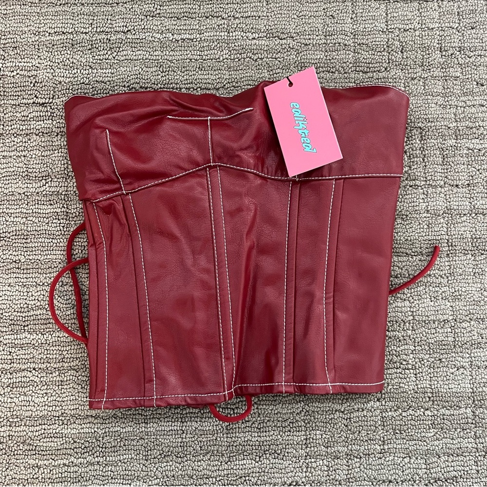 NWT Edikted Red Corset Leather Top